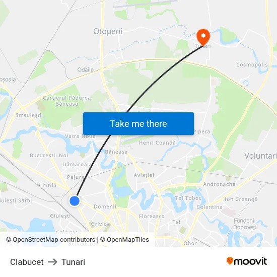 Clabucet to Tunari map