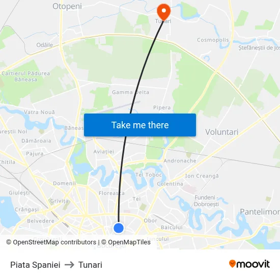 Piata Spaniei to Tunari map