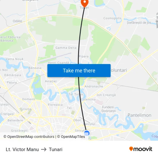 Lt. Victor Manu to Tunari map