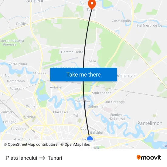 Piata Iancului to Tunari map