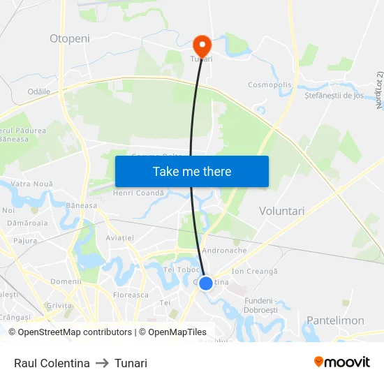 Raul Colentina to Tunari map