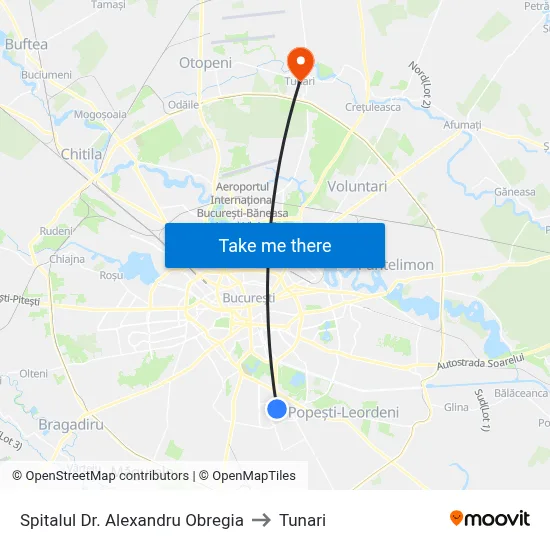 Spitalul Dr. Alexandru Obregia to Tunari map