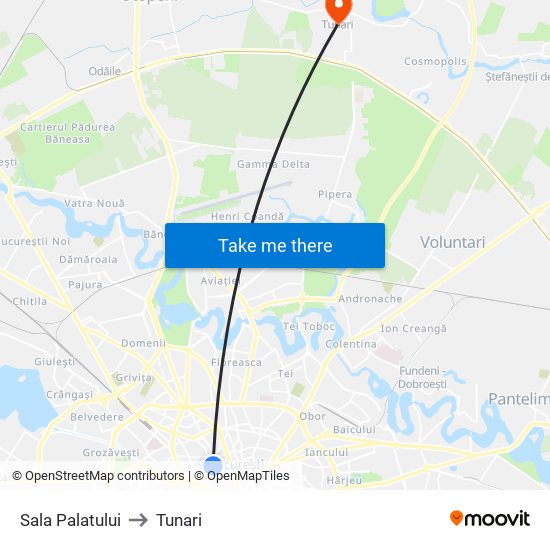 Sala Palatului to Tunari map