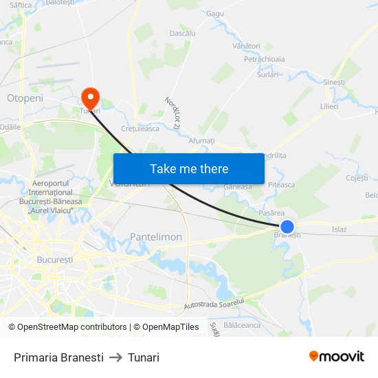Primaria Branesti to Tunari map