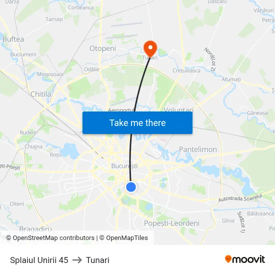 Splaiul Unirii 45 to Tunari map
