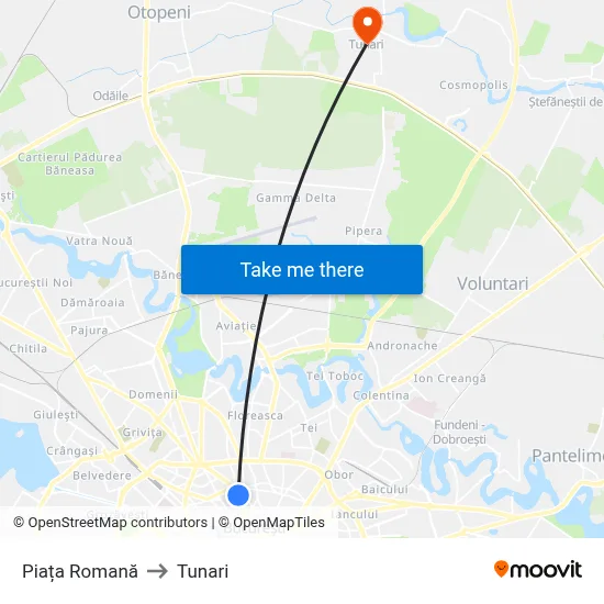 Piața Romană to Tunari map