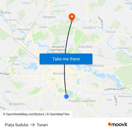 Piața Sudului to Tunari map