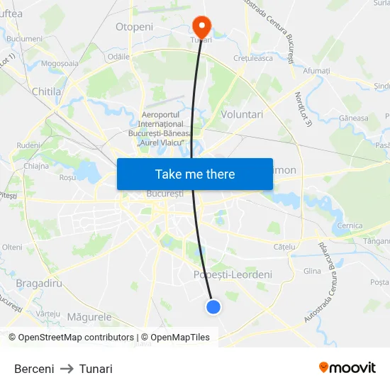 Berceni to Tunari map