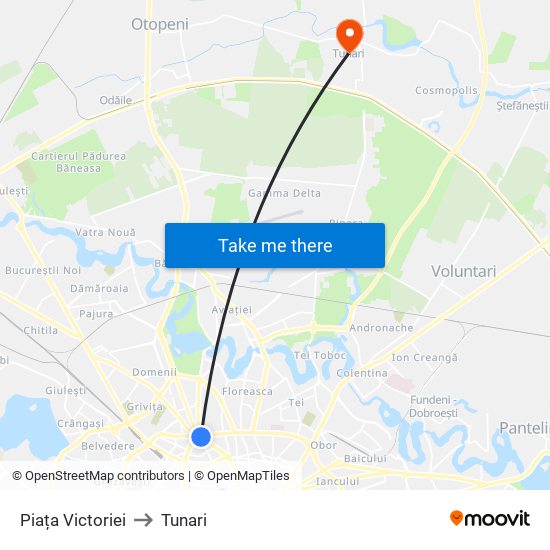 Piața Victoriei to Tunari map