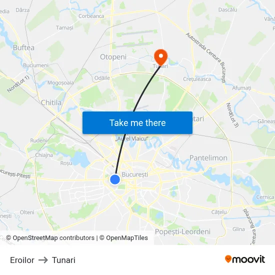 Eroilor to Tunari map