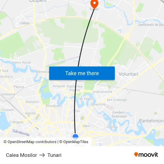 Calea Mosilor to Tunari map