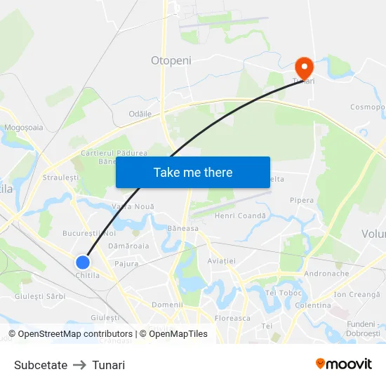 Subcetate to Tunari map