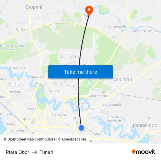 Piata Obor to Tunari map