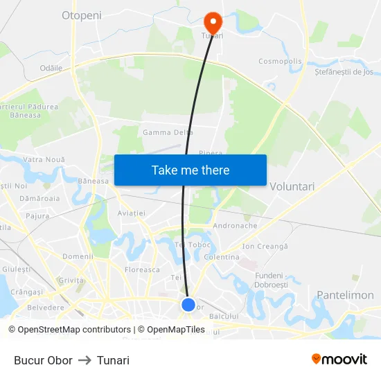 Bucur Obor to Tunari map