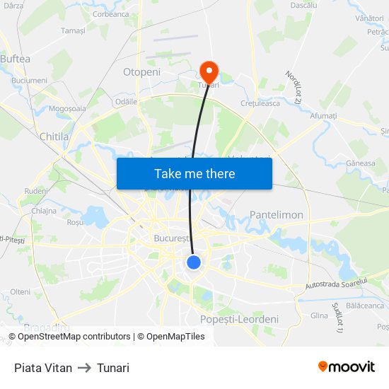 Piata Vitan to Tunari map
