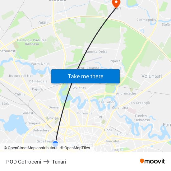 POD Cotroceni to Tunari map