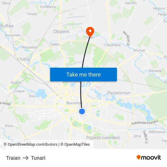 Traian to Tunari map