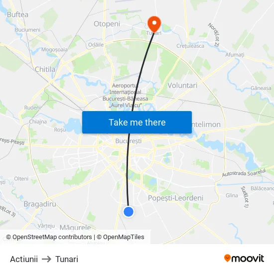 Actiunii to Tunari map