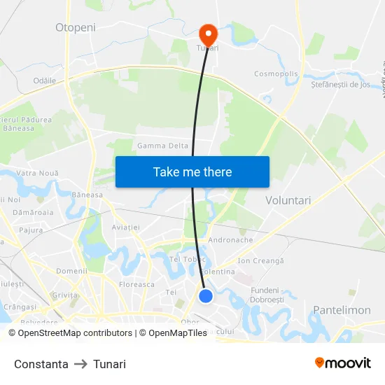 Constanta to Tunari map
