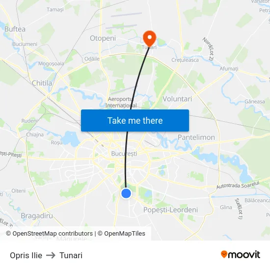 Opris Ilie to Tunari map