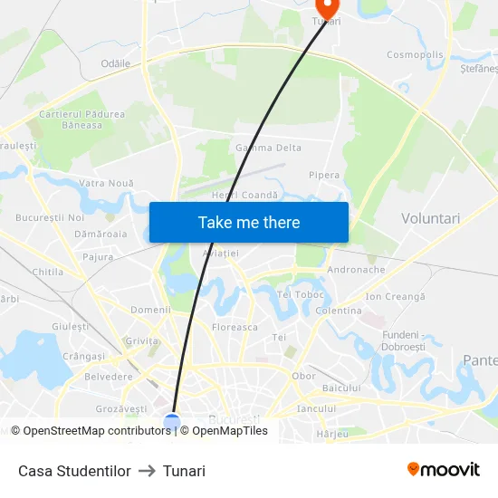 Casa Studentilor to Tunari map