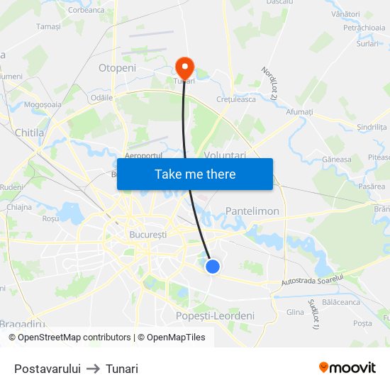 Postavarului to Tunari map
