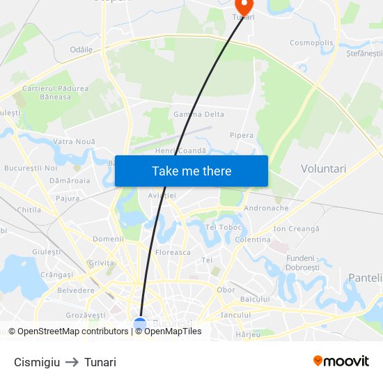 Cismigiu to Tunari map
