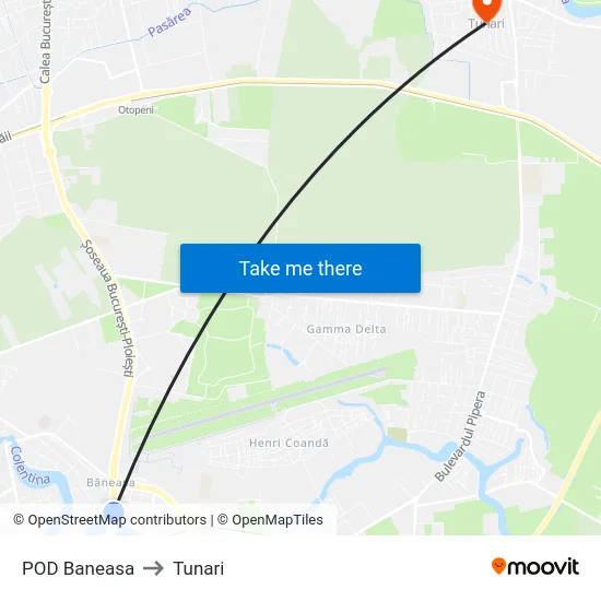 POD Baneasa to Tunari map