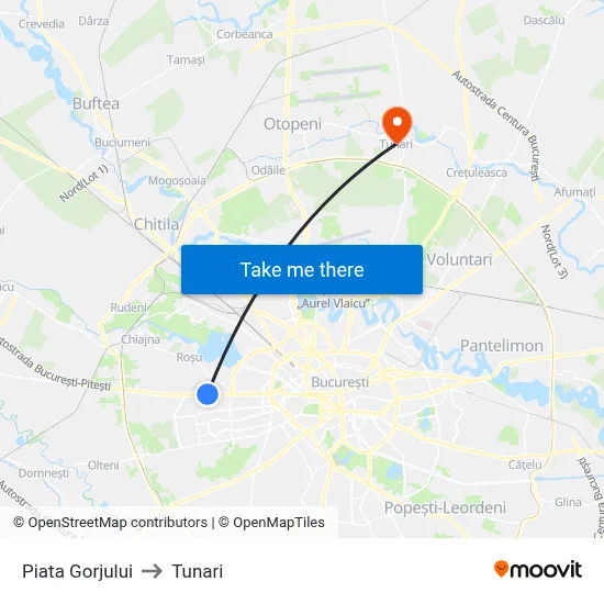 Piata Gorjului to Tunari map