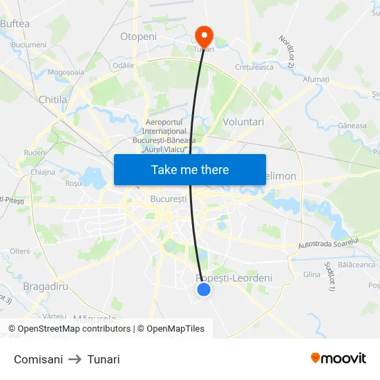 Comisani to Tunari map