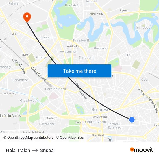 Hala Traian to Snspa map