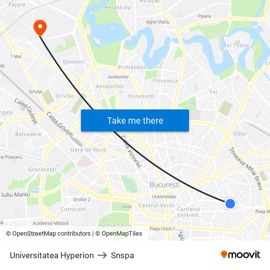 Universitatea Hyperion to Snspa map
