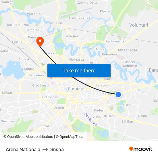 Arena Nationala to Snspa map