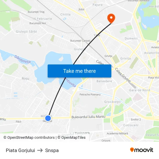 Piata Gorjului to Snspa map