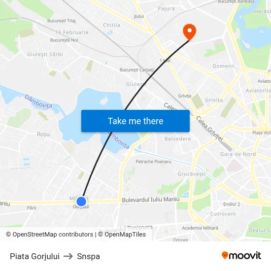 Piata Gorjului to Snspa map