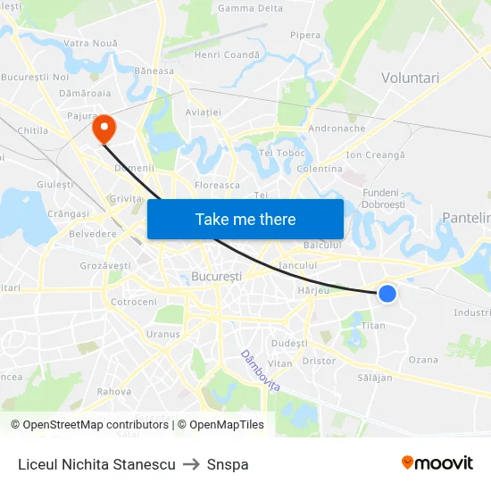 Liceul Nichita Stanescu to Snspa map