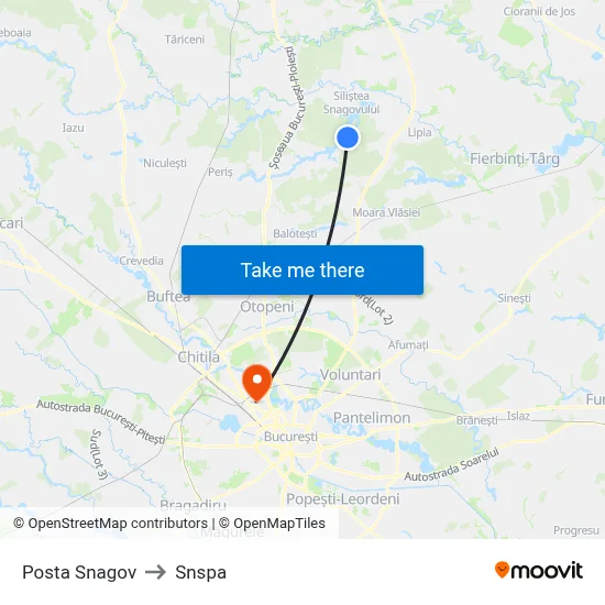 Posta Snagov to Snspa map