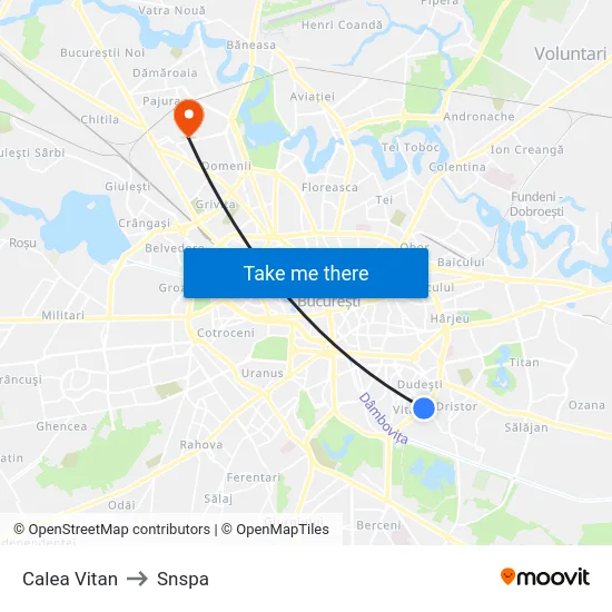 Calea Vitan to Snspa map
