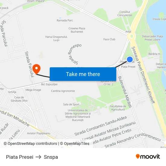 Piata Presei to Snspa map