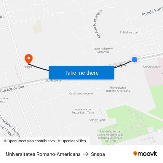 Universitatea Romano-Americana to Snspa map