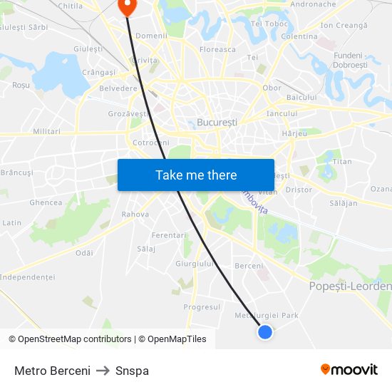 Metro Berceni to Snspa map