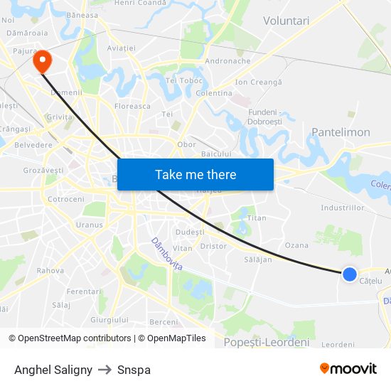 Anghel Saligny to Snspa map