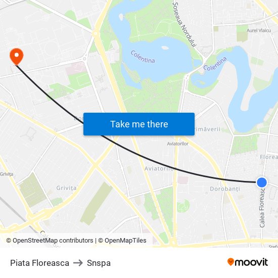 Piata Floreasca to Snspa map