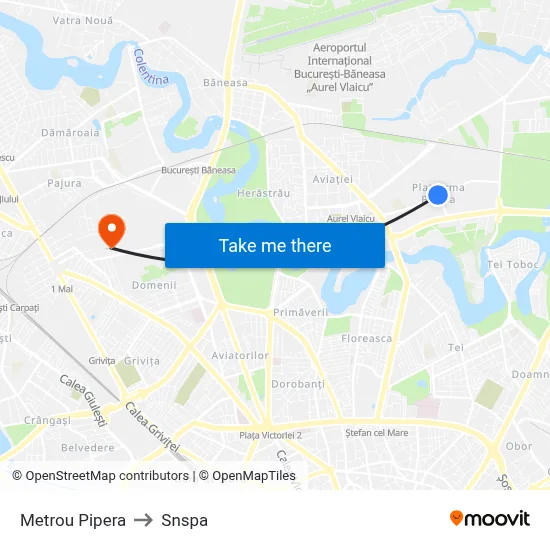 Metrou Pipera to Snspa map