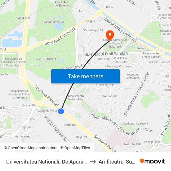 Universitatea Nationala De Aparare to Amfiteatrul Suub map