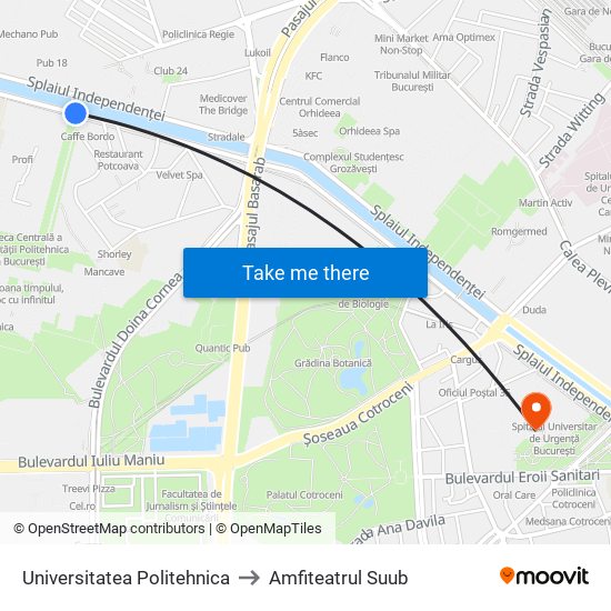 Universitatea Politehnica to Amfiteatrul Suub map