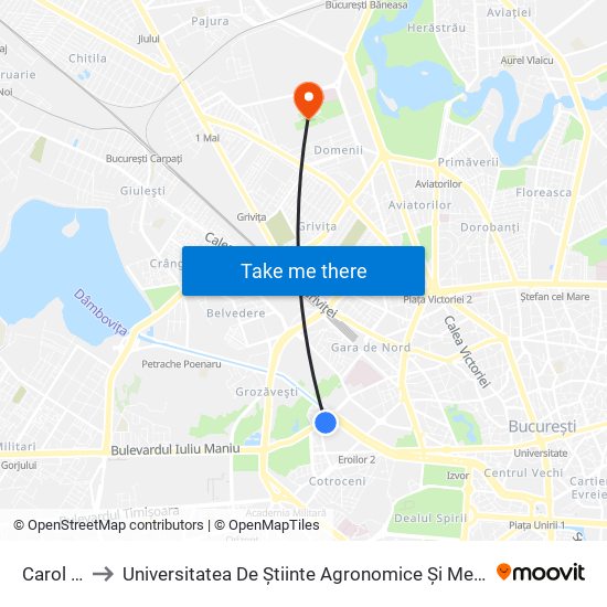 Carol Davila to Universitatea De Știinte Agronomice Și Medicină Veterinară București map