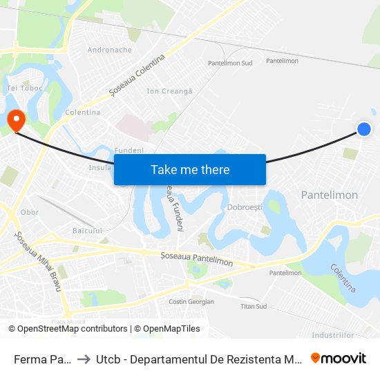 Ferma Pantelimon to Utcb - Departamentul De Rezistenta Materialelor, Poduri Si Tuneluri map