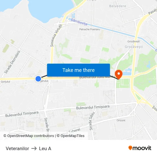 Veteranilor to Leu A map