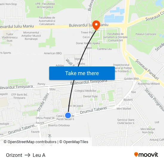 Orizont to Leu A map